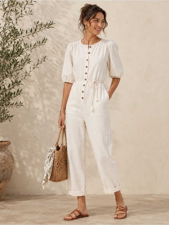 Madewell Pants - Madewell Linen Blend Jumpsuit | Puff Sleeve Utility Romper | NWT | XL